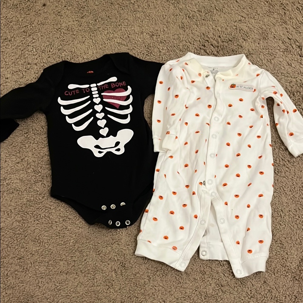 Skeleton and Pumpkin Baby Onesies